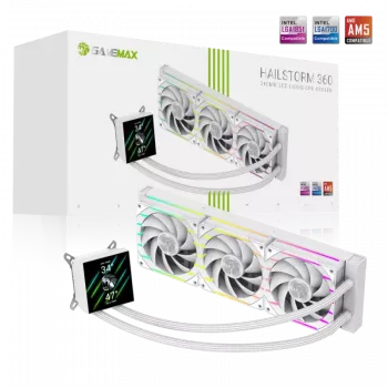 Gamemax | Dissipatore a liquido per CPU | HAILSTORM 360 LCD | bianco