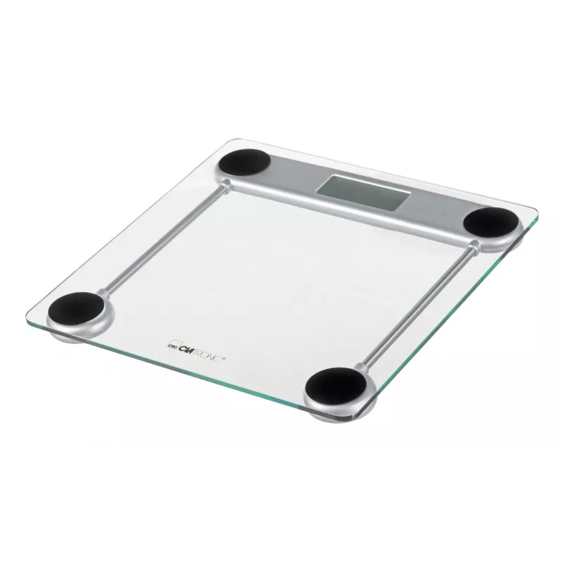Bilancia pesapersone elettronica CLATRONIC PW 3368 — max 150 kg, precisione 100 g, piattaforma in vetro