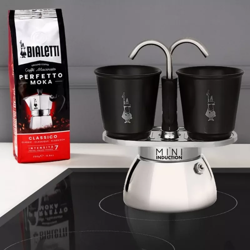 Set moka Bialetti Mini Express Induction 7310, 2 tazze con 2 bicchieri
