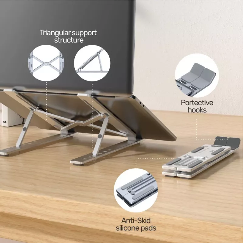 Unitek OT155SL supporto pieghevole per laptop, alluminio, argento
