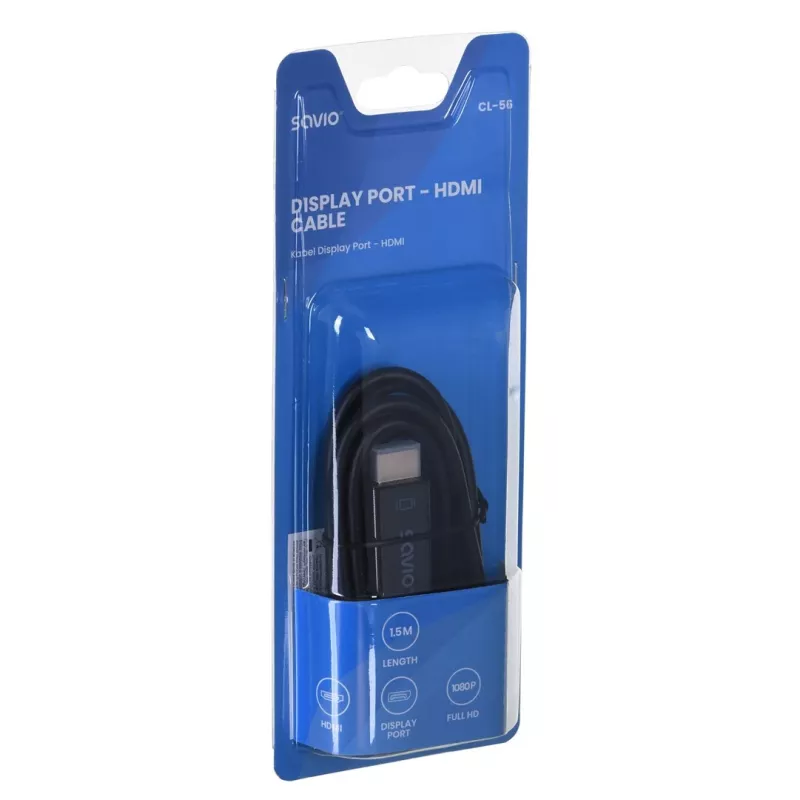 SAVIO adattatore cavo video DisplayPort a HDMI tipo A CL-56, 1,5 m, nero
