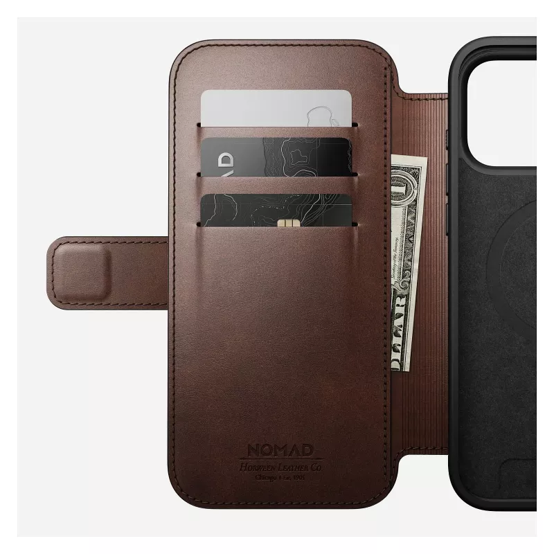 Custodia per cellulare Nomad Modern Leather Folio Cover per iPhone 17 Pro Max — marrone, pelle, schermo da 6,3