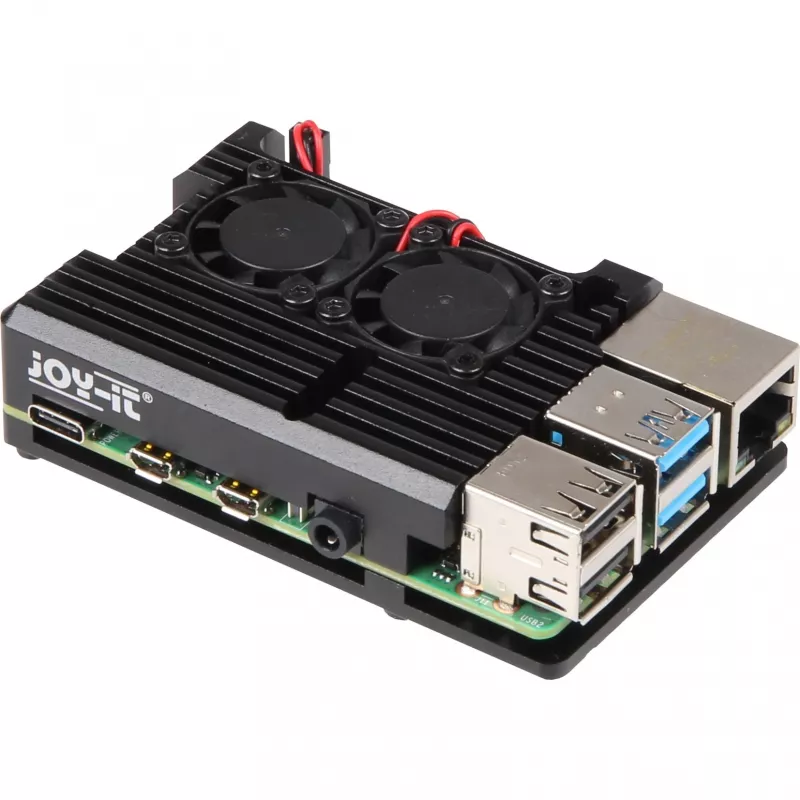 JOY-IT RPI CASE ALU07F - Case per Raspberry Pi 4, alluminio, ventola, nero (RB-ALUCASEP4+07FAN)