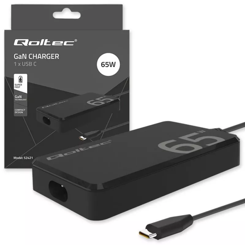 Caricabatterie QOLTEC 65W GaN Super Fast sottile PD 5-20V 3,25A USB-C