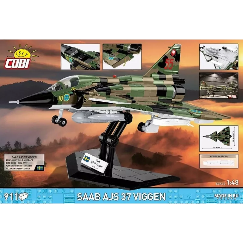 Set da costruzione Cobi Blocks Saab AJS 3 Viggen 911 pz. kit modellismo, 911 pezzi