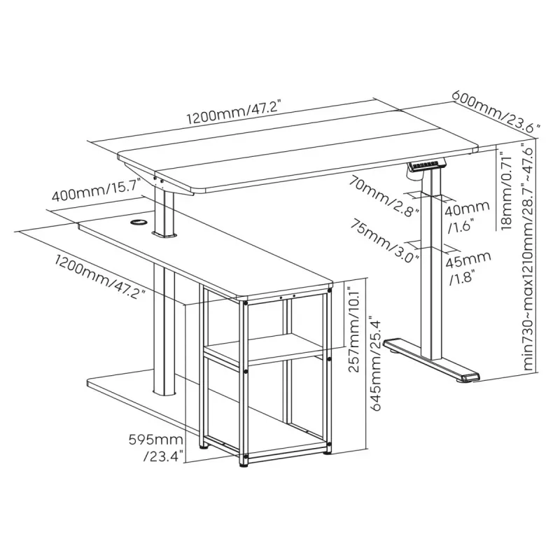 Scrivania regolabile elettricamente in altezza ergo office 380623 — altezza max. 121 cm, portata max. 70 kg