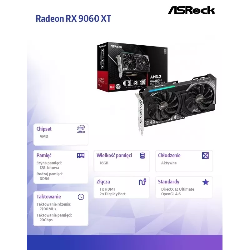Scheda grafica ASRock Radeon RX 9060 XT Challenger 16GB OC GDDR6