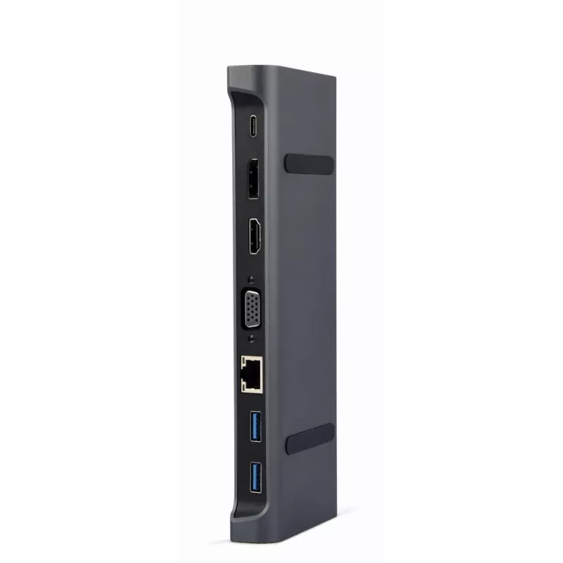 Dock per laptop Gembird A-CM-COMBO9-02 USB 3.2 Gen 1 Type-C, HDMI, VGA, 3×USB-A, Gigabit Ethernet, 87W PD, grigio