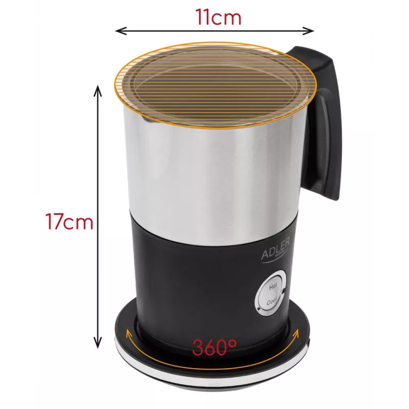 Montapanna automatico Adler AD 4497 – acciaio inox, 600W, 120 ml schiuma / 300 ml riscaldamento, caldo e freddo