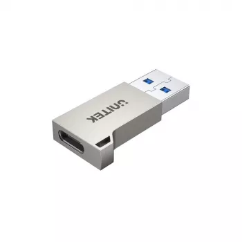 Adattatore USB Type-A Unitek A1034NI, argento, USB 2.0/3.2 Gen1, fino a 5 Gbit/s, case in zinco, 36×16,7×5,7 mm