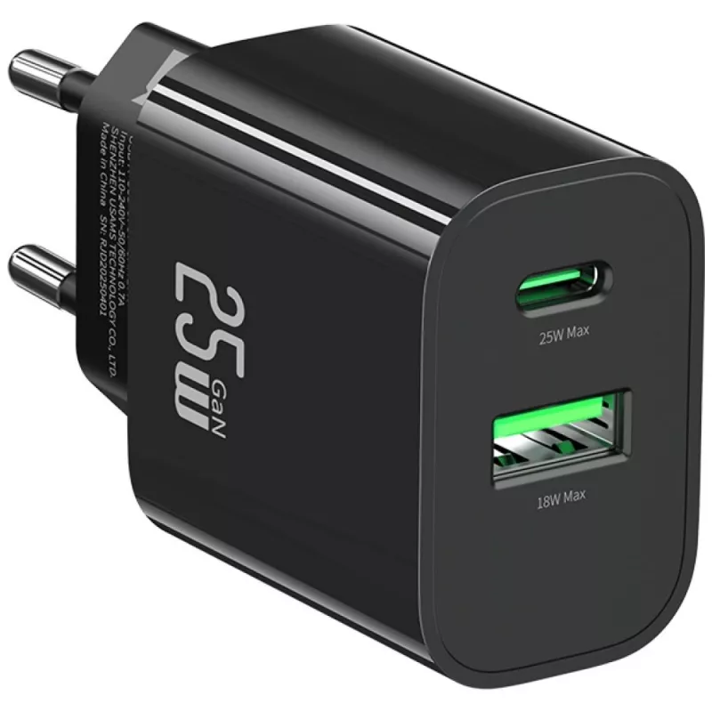Caricabatterie USB usams USA001629 25W 1×USB-C + 1×USB-A ricarica rapida