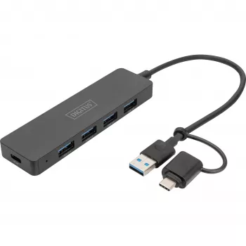 Hub USB, Digitus, DA-70235, 4 porte, USB 3.2 Gen 1, Type-A e Type-C, 12000 Mbit/s