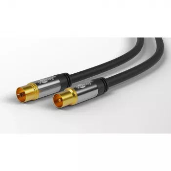 Goobay Cavo per antenna TV (tipo 135 dB), schermato 4 volte, 2 m, nero – placcato oro, presa coassiale > spina coassiale (70367)