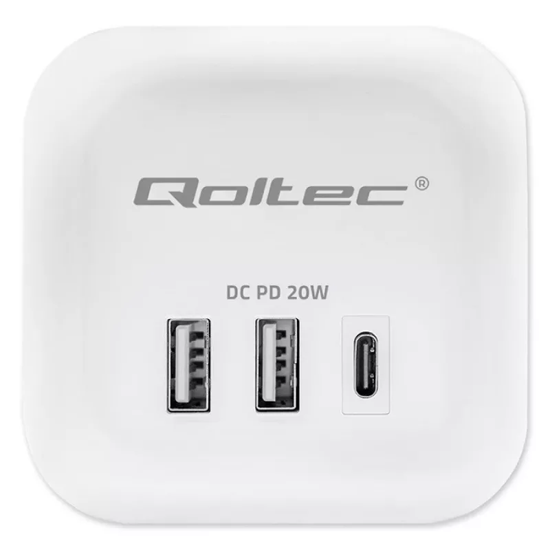 Power Cube QOLTEC 52547 ciabatta 3×prese AC, 2×USB-A, 1×USB-C PD 20W