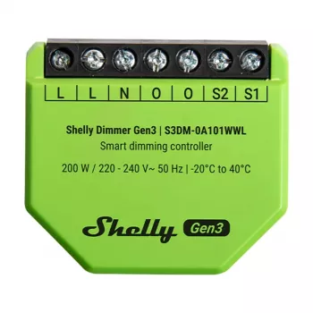 Dimmer da incasso Shelly Dimmer Gen3 — LED max 150W, alogeno max 200W, 220–240V, wireless, nero/lime