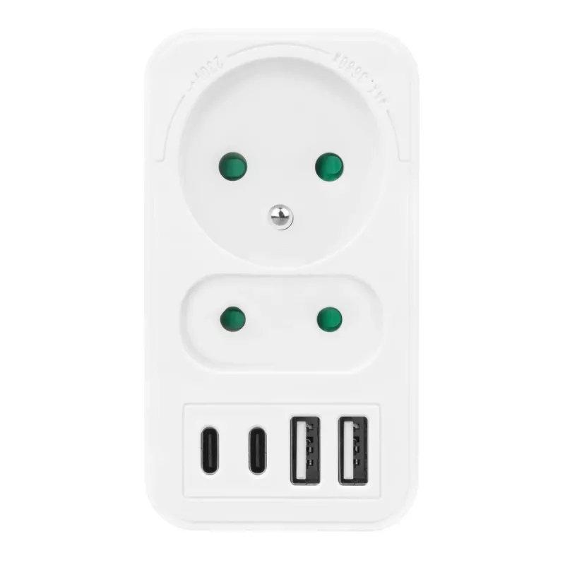 Power splitter MACLEAN MCE249 F/W – 2 prese di rete (16A + 6A) e 4 USB (2x A, 2x C PD 20W)