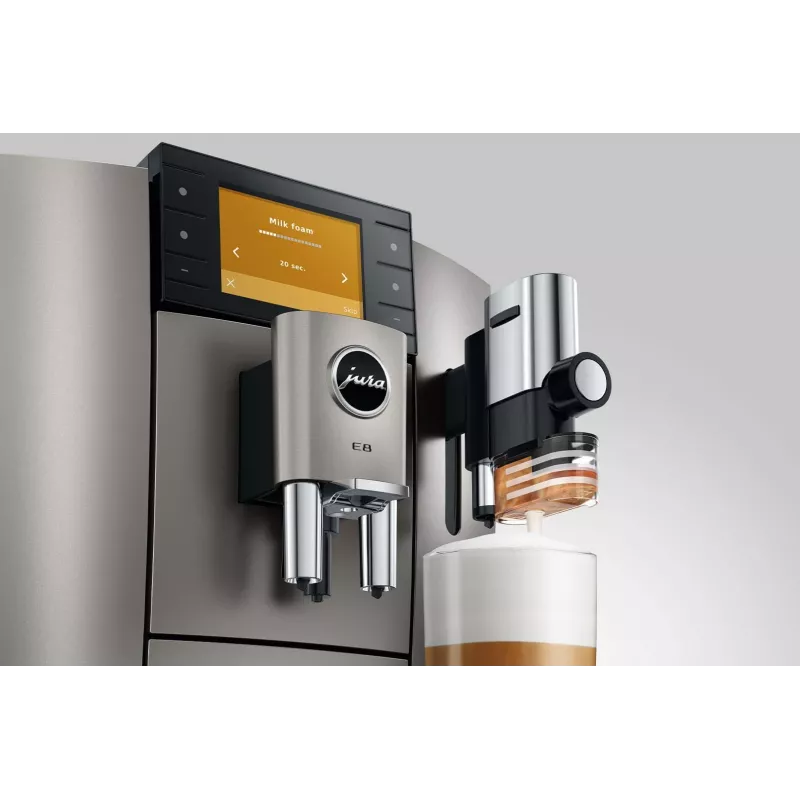 Macchina per espresso JURA E8 automatica 1,9 l argento – 15 bar, display 3,5 pollici, macinacaffè, montalatte
