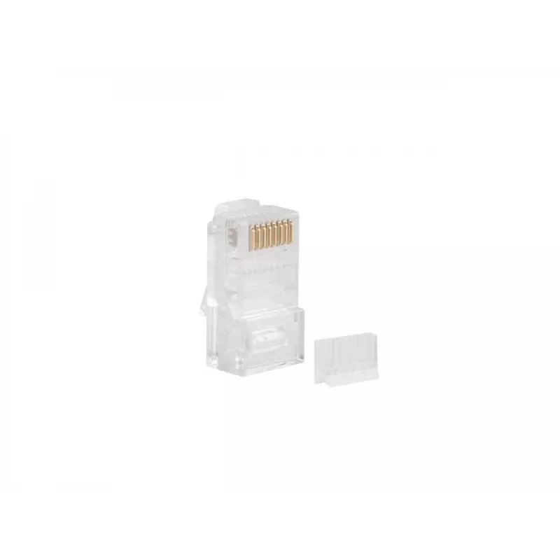 Connettore RJ-45 LANBERG PLU-6000 per cavi Cat6 U/UTP, trasparente/bianco, confezione da 100