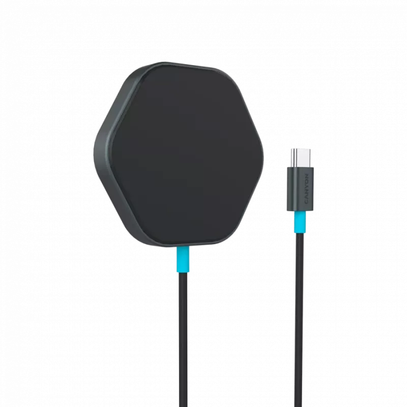 Caricabatterie wireless CANYON HEXAGON 110 grigio scuro blu 10W ricarica rapida, modello CNS-WCS110