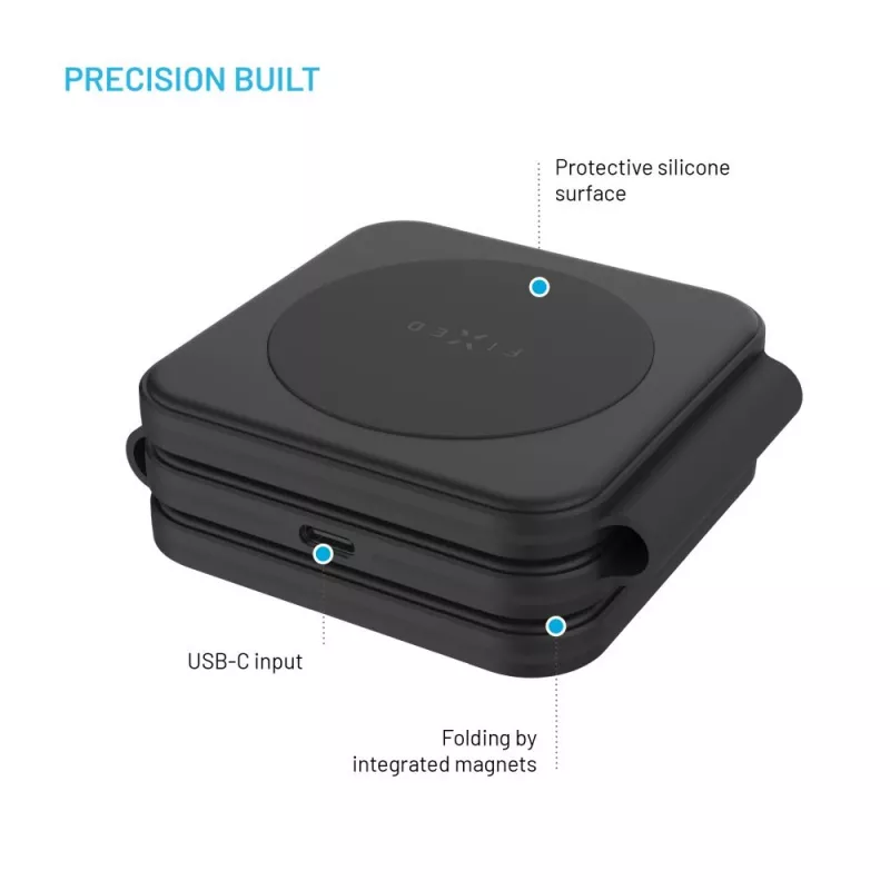 Caricabatterie pieghevole wireless FIXED FIXFLE-SA-BK 3-in-1 per Samsung — caricabatterie portatile compatto per telefono, auricolari, dispositivi indossabili