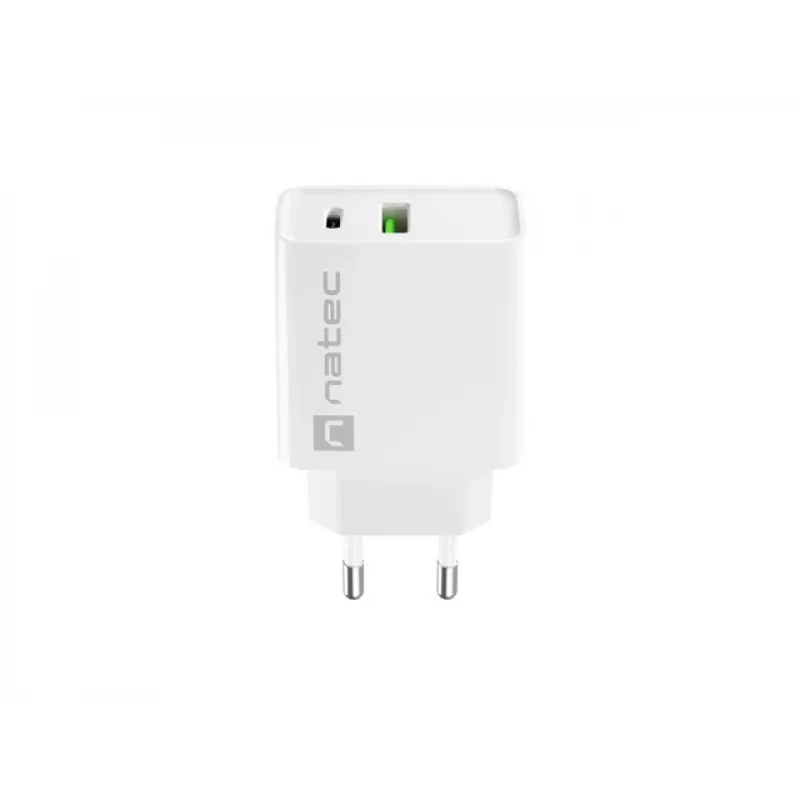 Caricabatterie rapido da parete NATEC RIBERA 12V 20W USB-C PD 3.0 + USB-A Samsung AFC bianco