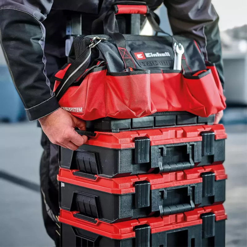 Einhell 4540036 E-Case Bag borsa portautensili di sistema, poliestere, portata 30 kg, nero/rosso