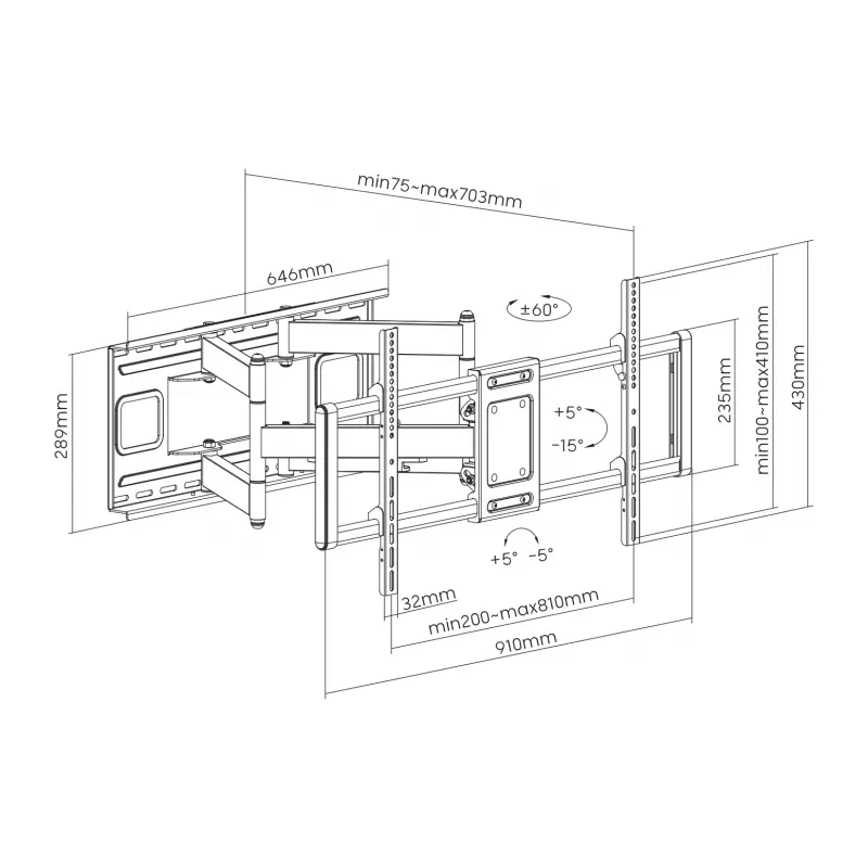 Sbox PLB-7486 supporto TV da parete inclinabile e orientabile, 43-100 pollici, fino a 120 kg, VESA 800x400