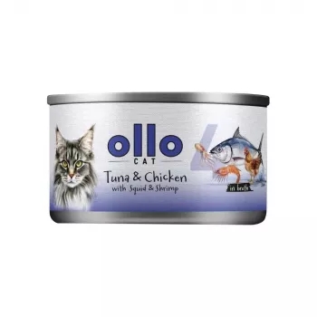 Ollo tonno e pollo con calamari e gamberi in brodo n. 4 70 g