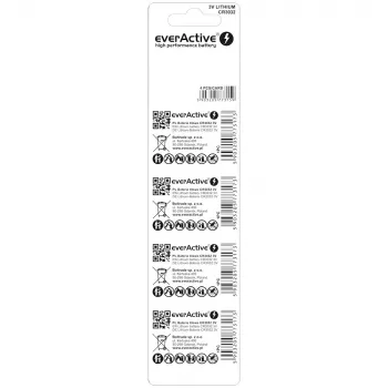 Batteria al litio a bottone everActive CR3032, 3V, 580 mAh, pila a bottone, confezione da 4