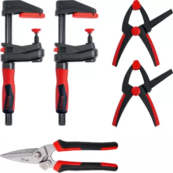 Set di morsetti Bessey DIY-SET1-A 5 pezzi con 4 morsetti e cesoia per lamiera