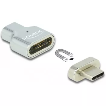 DeLOCK - Adattatore Thunderbolt / USB-C - USB-C (M) magnetico a USB-C (F) - USB 3.2 Gen 2 / Thunderbolt 3 4,5 A - supporto 8K - argento (66433)
