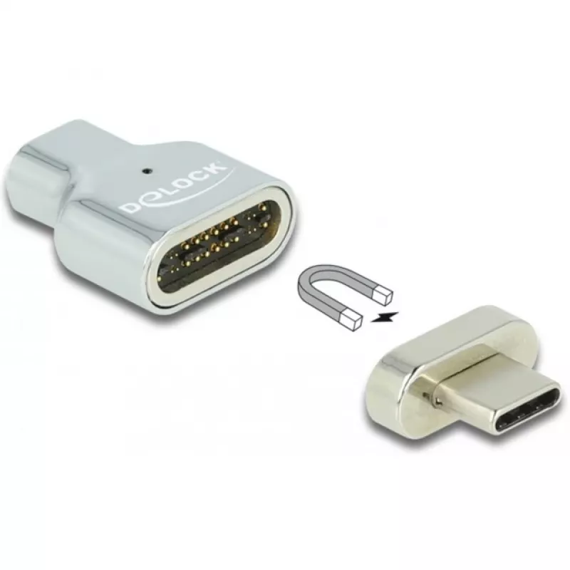 DeLOCK - Adattatore Thunderbolt / USB-C - USB-C (M) magnetico a USB-C (F) - USB 3.2 Gen 2 / Thunderbolt 3 4,5 A - supporto 8K - argento (66433)