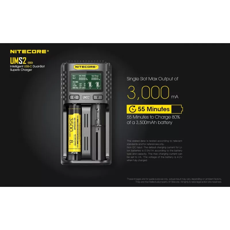 Nitecore UMS2 caricabatterie per batterie ricaricabili batterie domestiche DC litio ioni nichel cadmio
