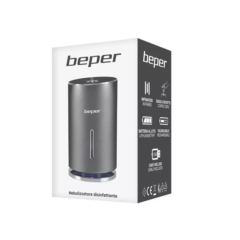Beper P201UTP010 Nebulizzatore spray automatico per igienizzare le mani, sensore a infrarossi, 135 ml, ricaricabile