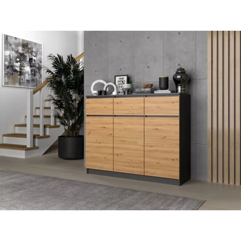 Cassettiera 3D3S 120x40x97 cm, antracite/artisan