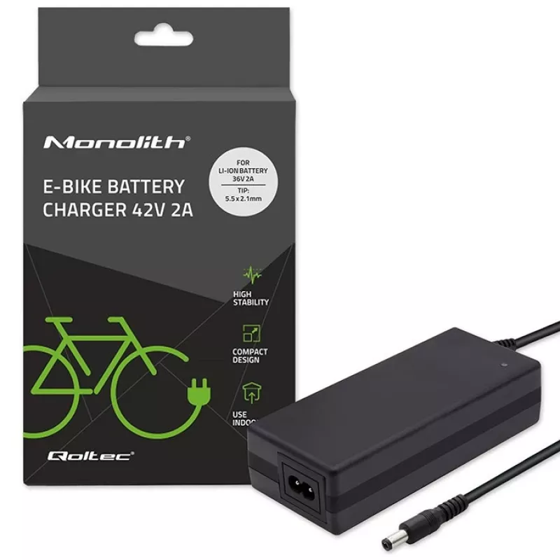 Qoltec 50760 caricabatterie per batterie e-bike 36V | 42V | 2A | 5,5*2,1