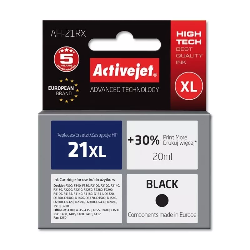 Inchiostro Activejet AH-21RX (sostituto per HP 21XL C9351A; Premium; 20 ml; nero)