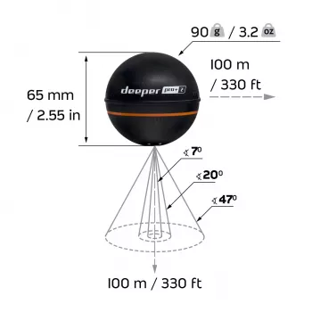Ecoscandaglio portatile Deeper Smart Sonar PRO+ 2 sonar 675 kHz, portata 100 m, 65×65×65 mm, Li‑Ion 950 mAh
