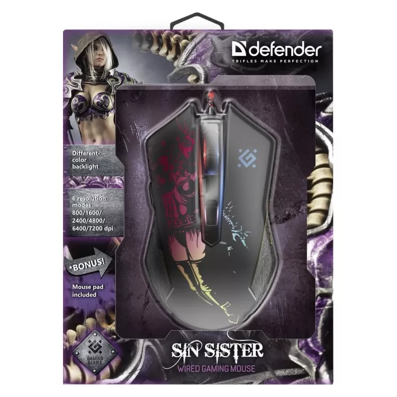 Mouse gaming ottico con filo DEFENDER GM-933 SIN'SISTER 7200dpi 6P RGB
