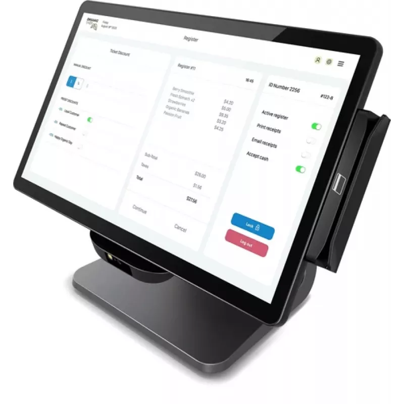 Elo E-Series 3, 8 GB RAM, 128 GB SSD, WiFi, 39,6 cm (15,6 pollici), Full HD, USB, USB-C, RS232, BT, Ethernet, Intel Celeron, sistema POS nero