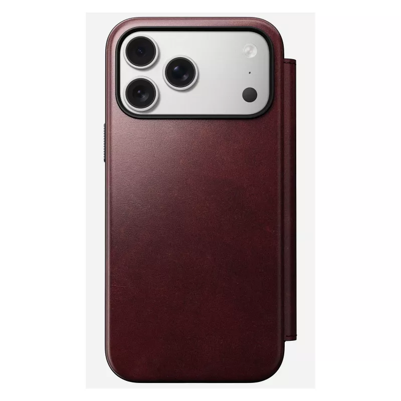 Custodia per smartphone Nomad Modern Leather Folio per iPhone 17 Pro Max — pelle, TPU, PC, alluminio, bordeaux, 16 cm (6,3 pollici)