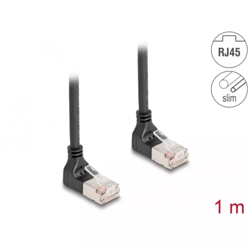 Cavo di rete DeLOCK RJ45 Cat.6A S/FTP sottile 90° verso l'alto 1m nero