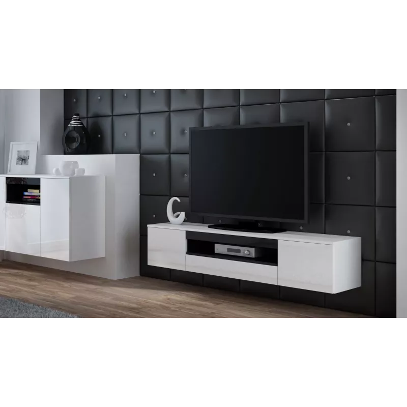 Mobile TV Cama VIVA 180 bianco/bianco lucido + nero