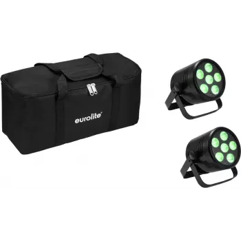 Set di fari LED PAR EUROLITE 2x AKKU PAR 6 QCL, wash light da palco portatili a batteria