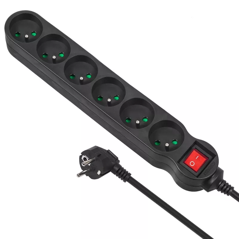 Prolunga elettrica MACLEAN MCE225 — cavo 1,5 m, 6 prese AC Type F, per interni, nero