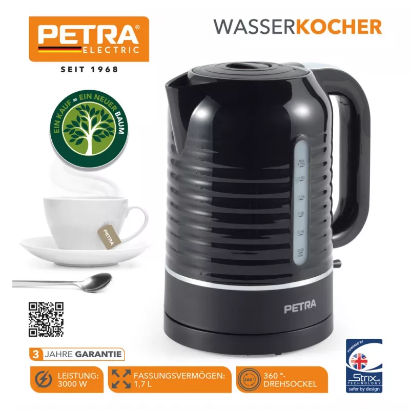 Bollitore elettrico Petra 1,7 l 3 kW nero
