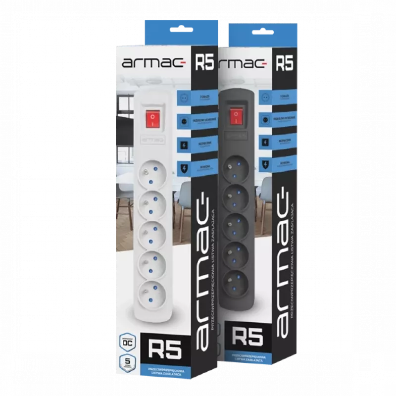 Ciabatta ARMAC R5 — 5 prese, cavo 5 m, nero