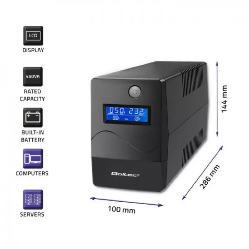 Qoltec Monolith UPS (gruppo di continuità) doppia conversione (online) 1 kVA 600 W 2 prese Schuko