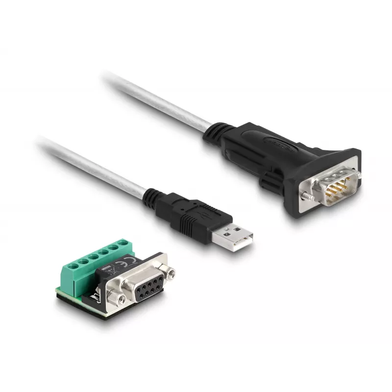 DeLOCK 63465 Adattatore da USB 2.0 Type-A a seriale RS-422/485, morsettiera a 6 pin, 1,8 m, nero/trasparente