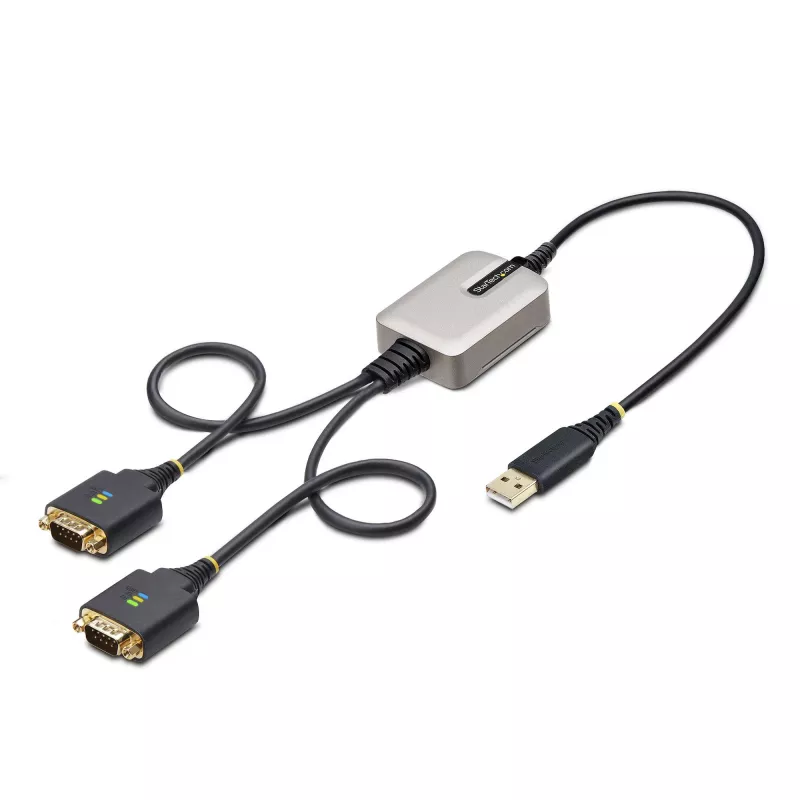 StarTech.com cavo adattatore da USB a seriale a 2 porte 2ft (60cm), viti/dadi DB9 sostituibili, mantenimento COM, USB-A a DB9 RS232, FTDI, protezione ESD livello 4, Windows/macOS/ChromeOS/Linux – costruzione robusta in TPE